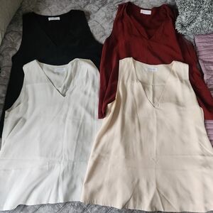 V-Neck Tops - Black, Red, White, Cream
